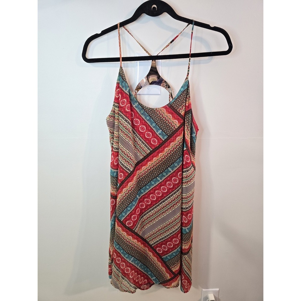 City Triangles Boho Patchwork Print‎ Sundress Open Back Festival Dress Size L